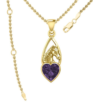 Horse Over Heart Gemstone Yellow Gold Pendant GPD5291 - Jewelry